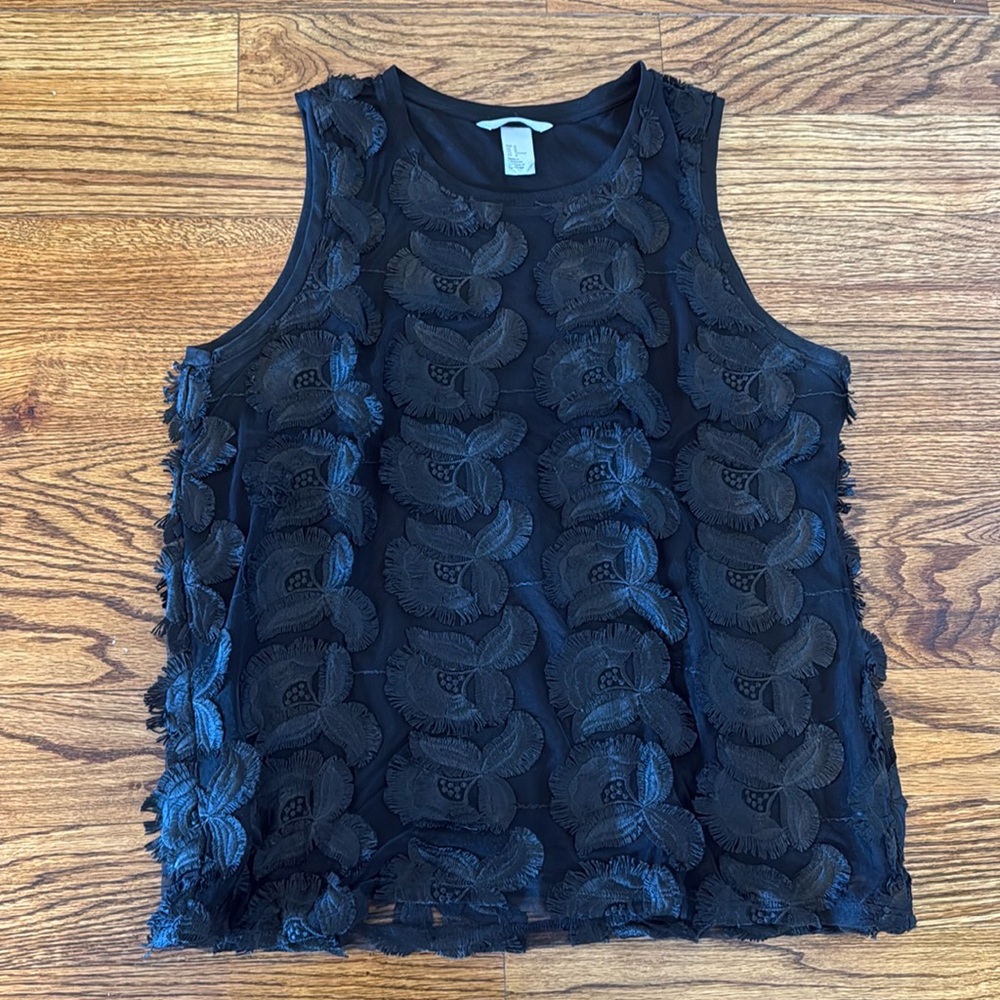 H&M woman’s sleeveless black tee shirt dress shirt top embellished sz M
